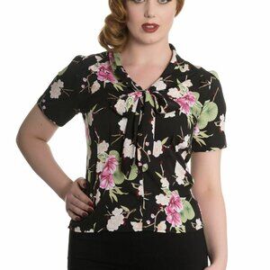 New, Unworn Large Hell Bunny Freya Retro 40s Inspired Floral Blouse ModCloth